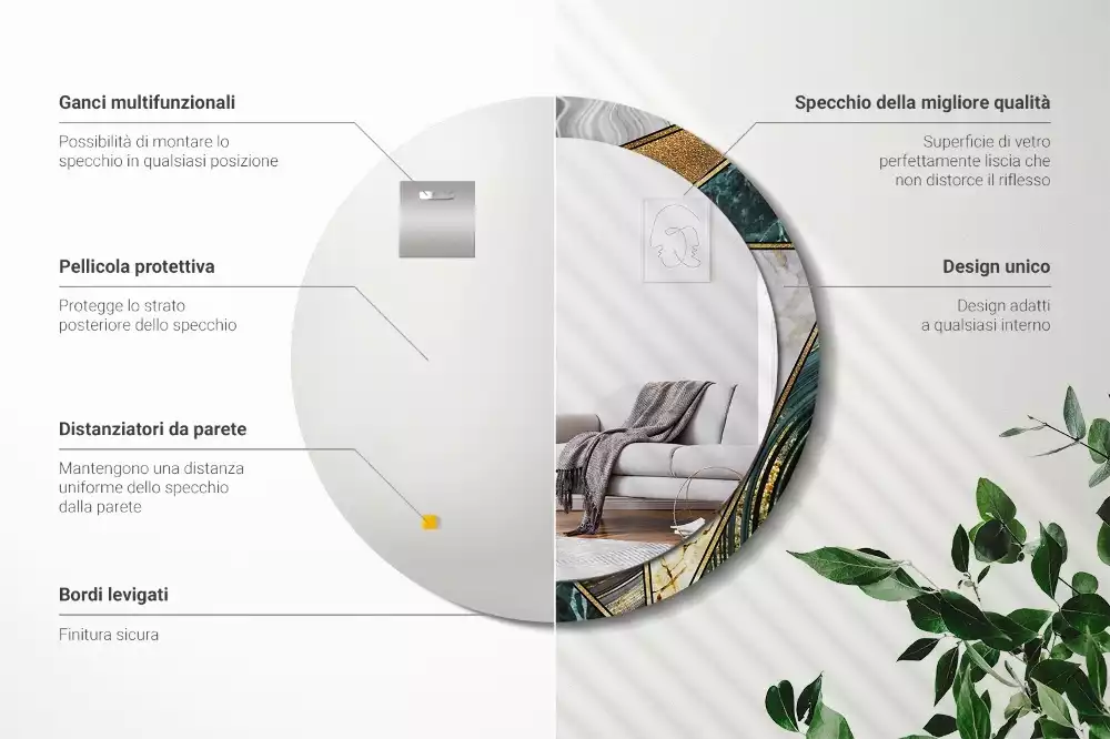 Espelho redondo decorativo Estilo mármore