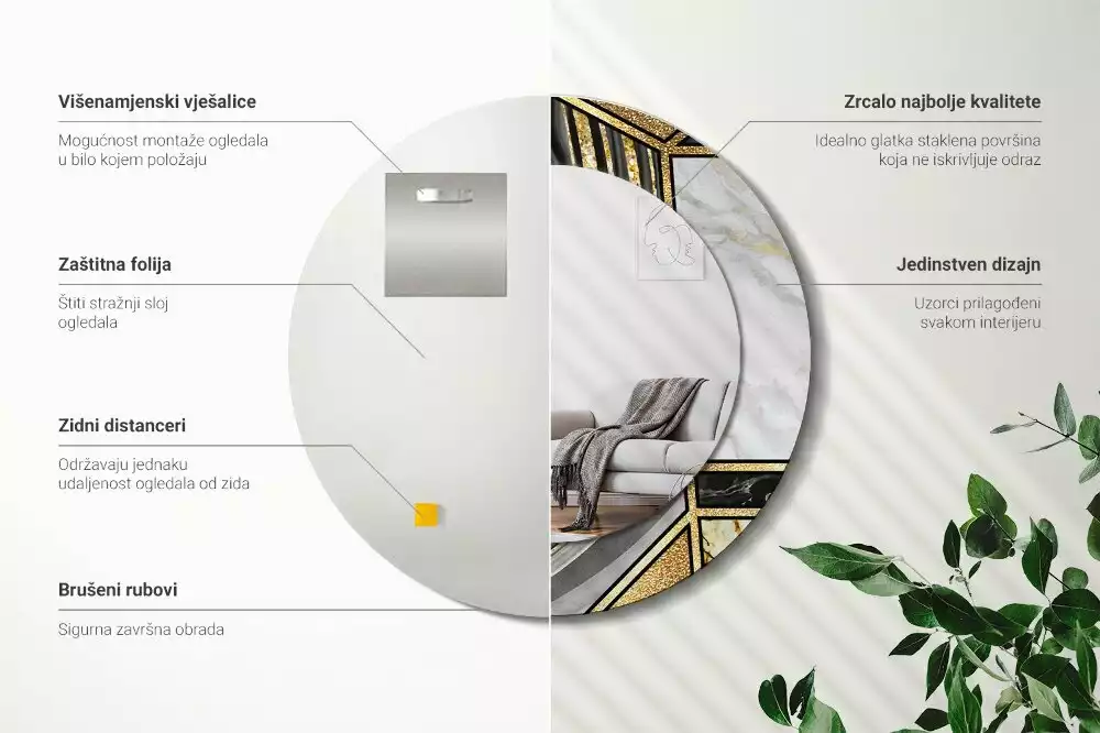 Espelho redondo decorativo Estilo mármore