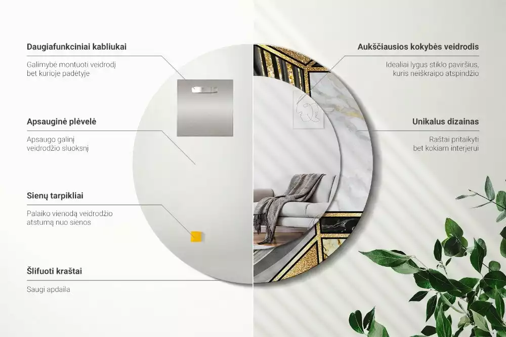 Espelho redondo decorativo Estilo mármore