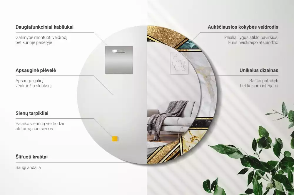 Espelho redondo decorativo Estilo mármore