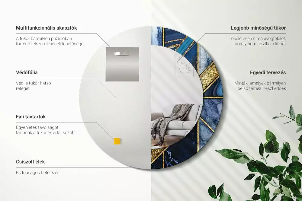 Espelho redondo decorativo Mármore moderno