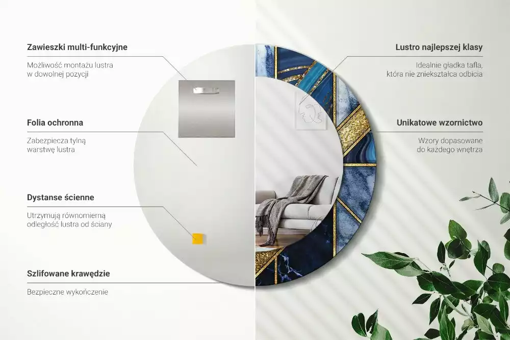 Espelho redondo decorativo Mármore moderno