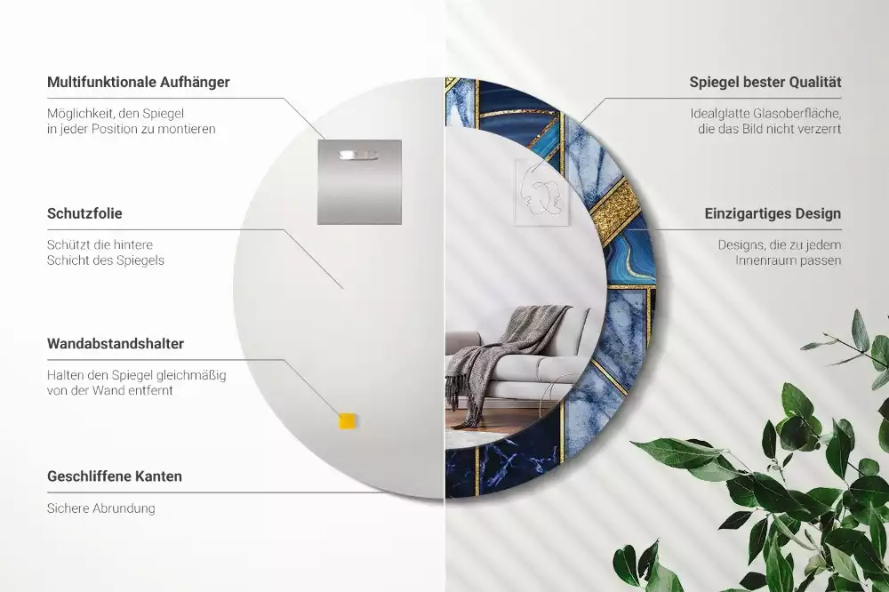 Espelho redondo decorativo Mármore moderno