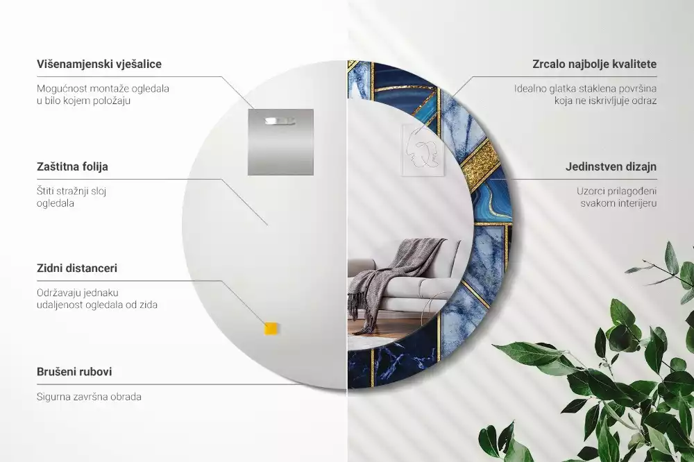 Espelho redondo decorativo Mármore moderno