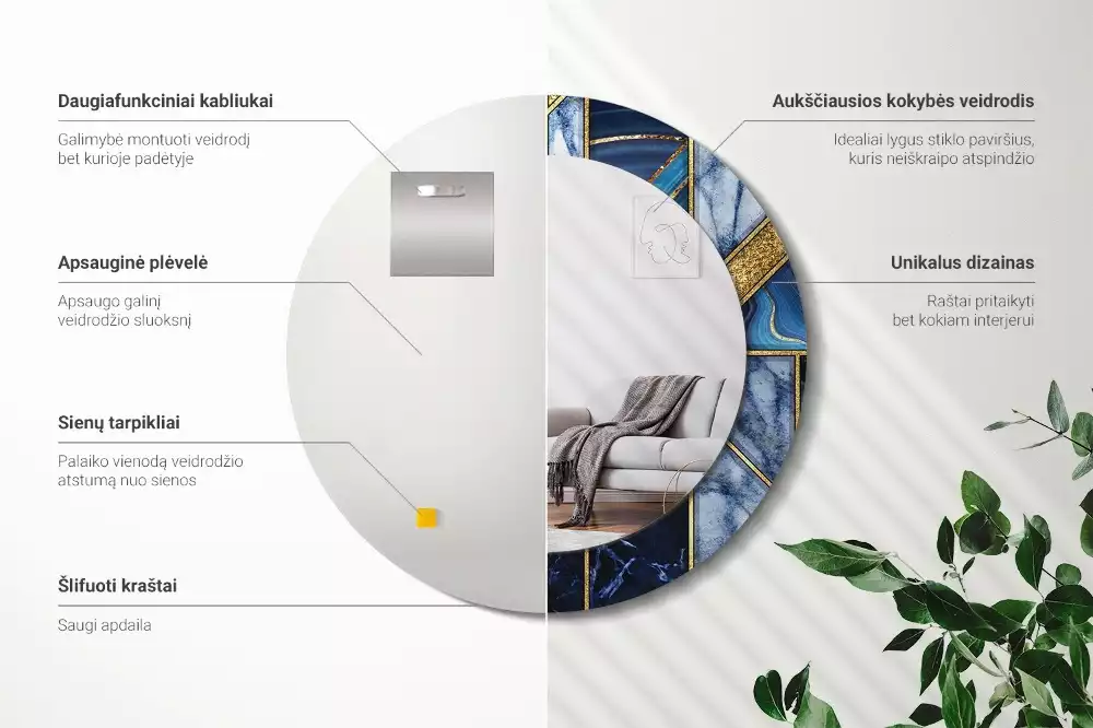 Espelho redondo decorativo Mármore moderno