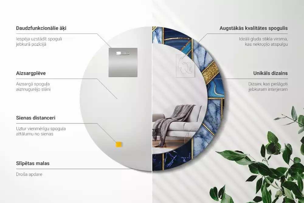 Espelho redondo decorativo Mármore moderno