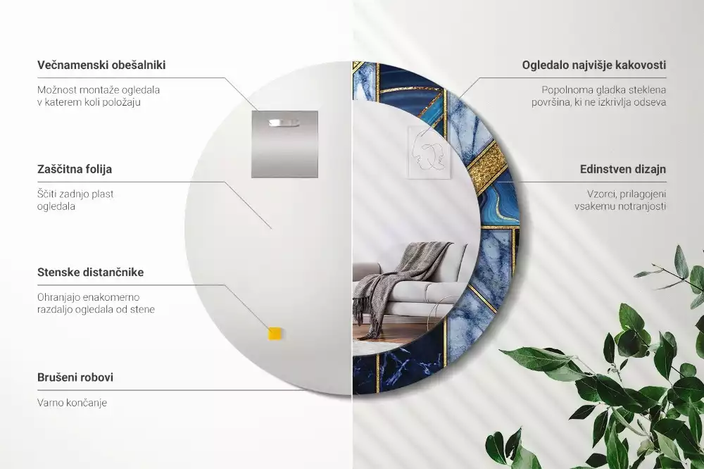 Espelho redondo decorativo Mármore moderno