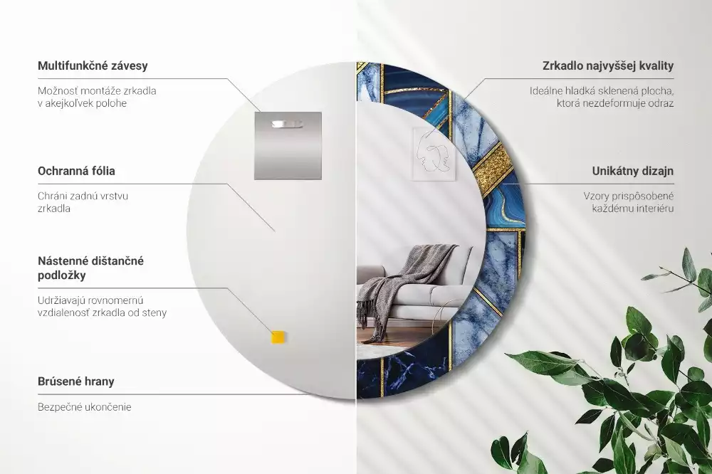 Espelho redondo decorativo Mármore moderno