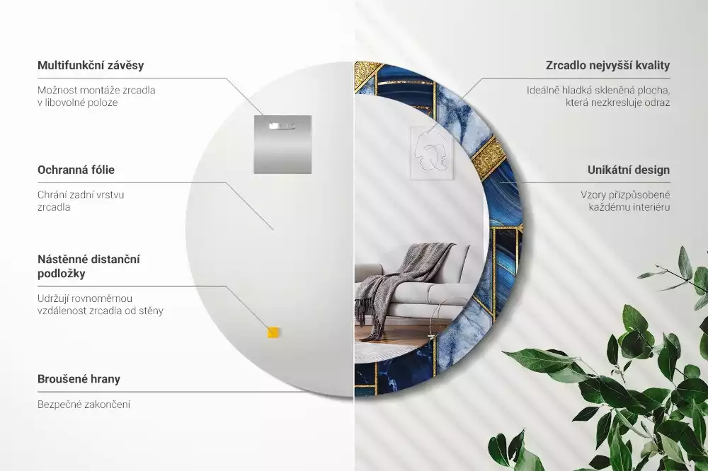 Espelho redondo decorativo Mármore moderno