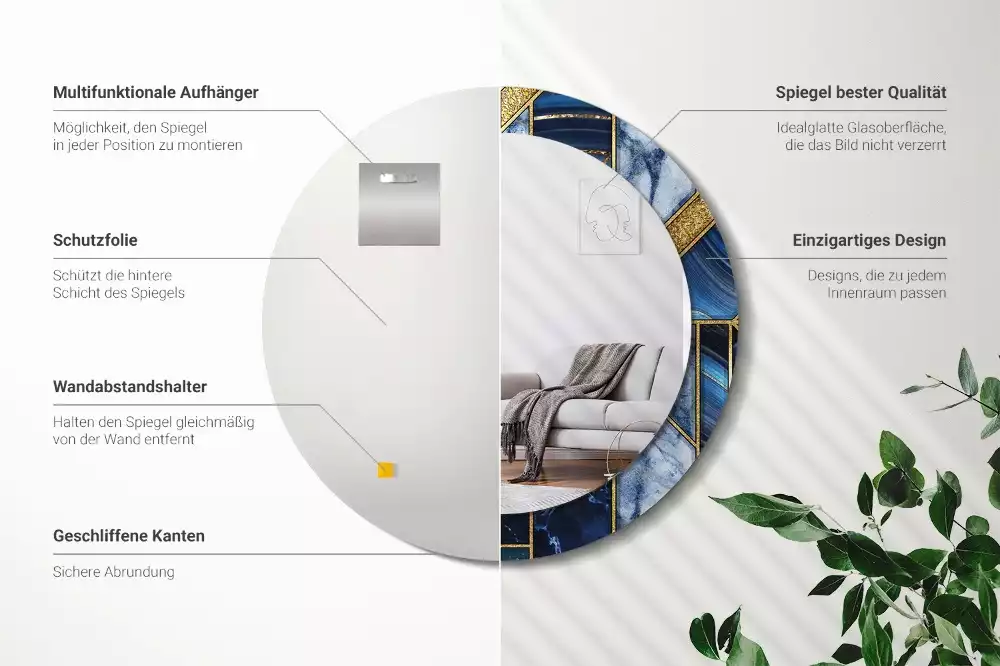 Espelho redondo decorativo Mármore moderno