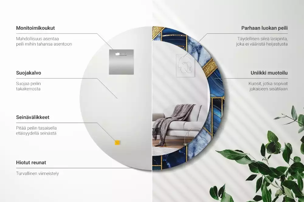 Espelho redondo decorativo Mármore moderno