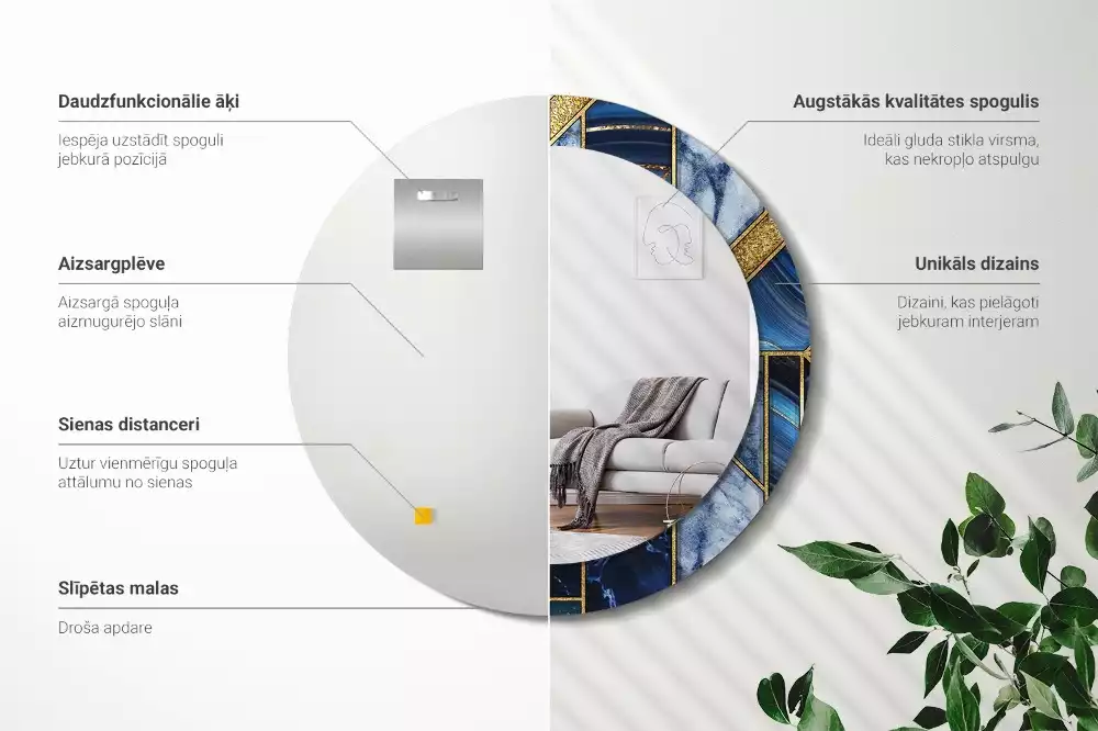 Espelho redondo decorativo Mármore moderno