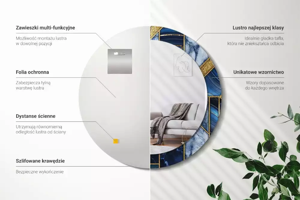 Espelho redondo decorativo Mármore moderno