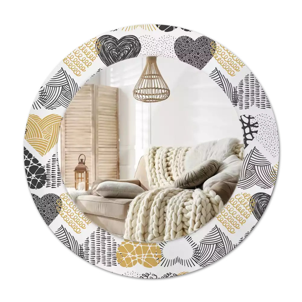 Espelho redondo decorativo Estilo Doodle de Corações
