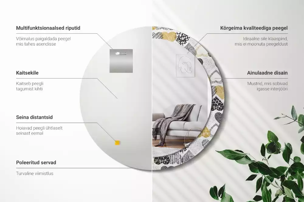 Espelho redondo decorativo Estilo Doodle de Corações