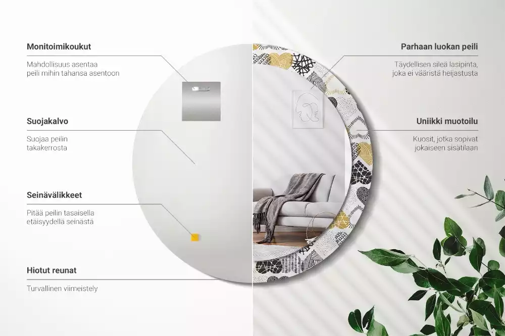 Espelho redondo decorativo Estilo Doodle de Corações