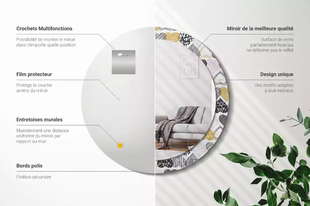 Espelho redondo decorativo Estilo Doodle de Corações