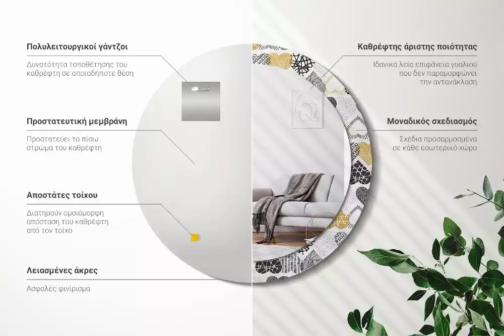 Espelho redondo decorativo Estilo Doodle de Corações