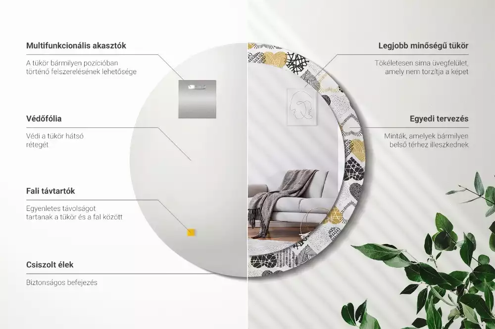 Espelho redondo decorativo Estilo Doodle de Corações