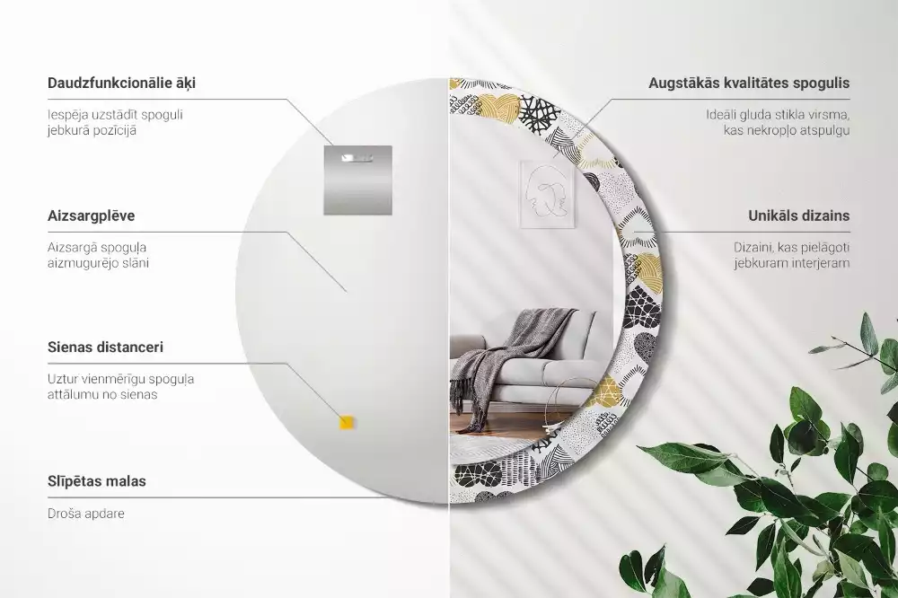 Espelho redondo decorativo Estilo Doodle de Corações