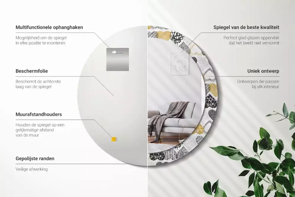 Espelho redondo decorativo Estilo Doodle de Corações