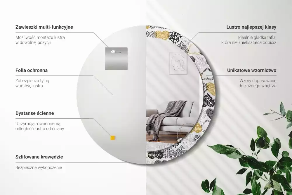 Espelho redondo decorativo Estilo Doodle de Corações