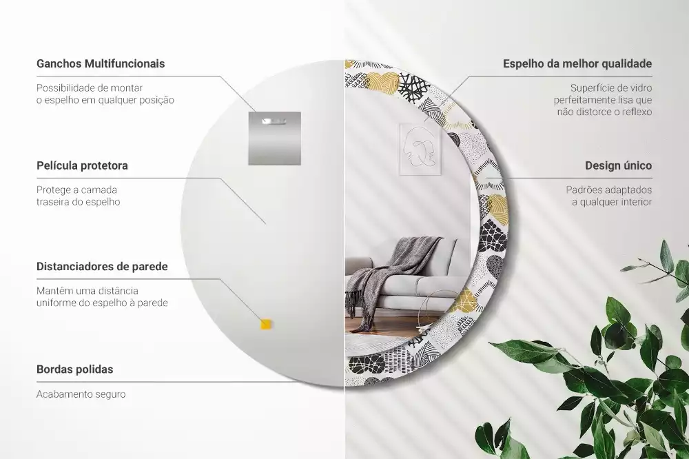 Espelho redondo decorativo Estilo Doodle de Corações