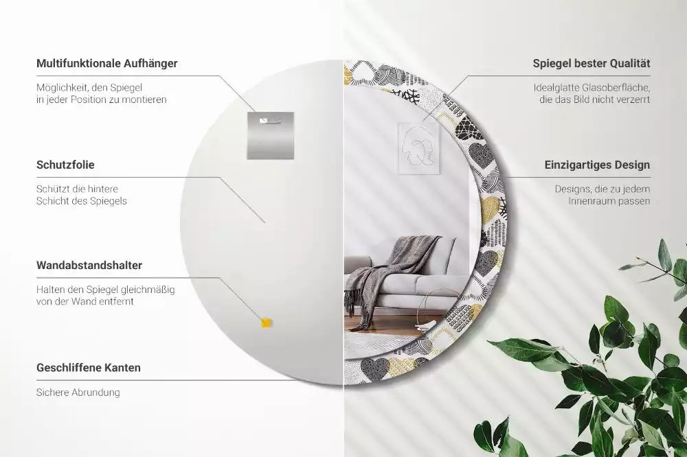 Espelho redondo decorativo Estilo Doodle de Corações