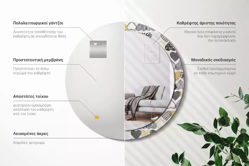 Espelho redondo decorativo Estilo Doodle de Corações