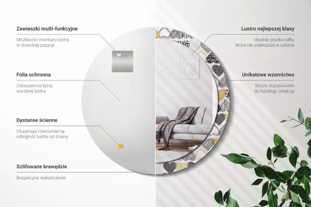 Espelho redondo decorativo Estilo Doodle de Corações