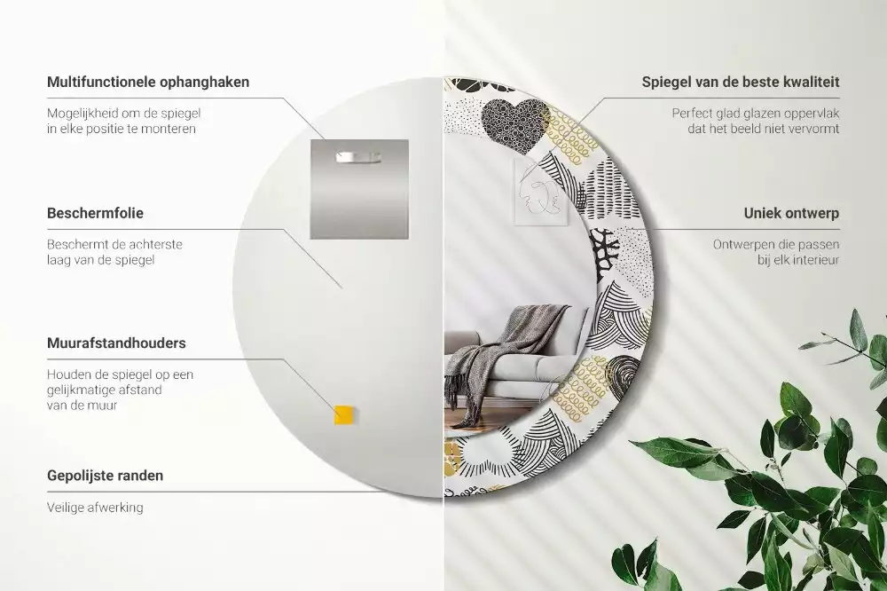 Espelho redondo decorativo Estilo Doodle de Corações