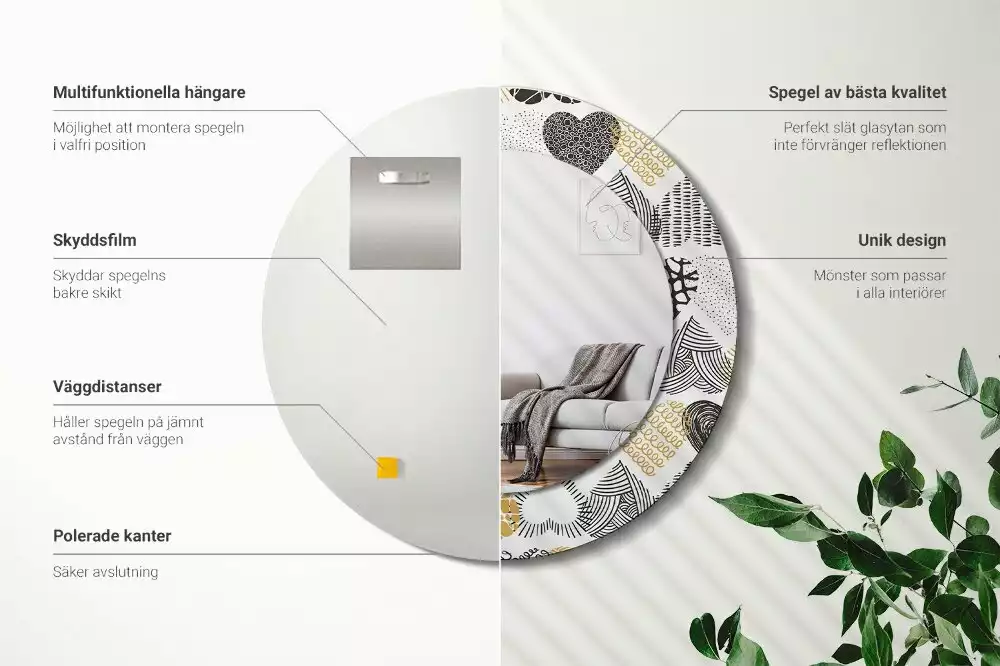 Espelho redondo decorativo Estilo Doodle de Corações