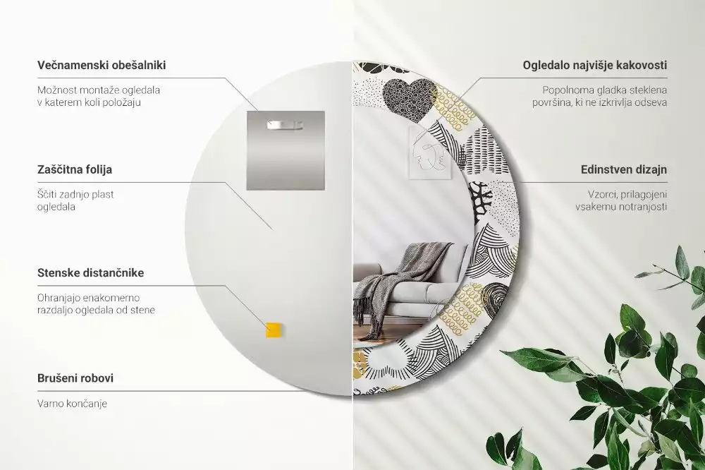 Espelho redondo decorativo Estilo Doodle de Corações