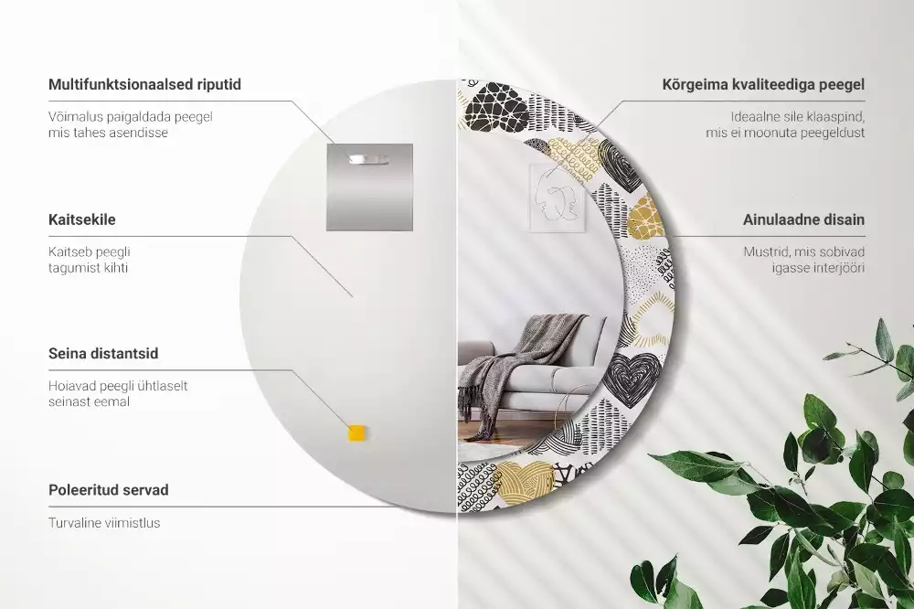 Espelho redondo decorativo Estilo Doodle de Corações