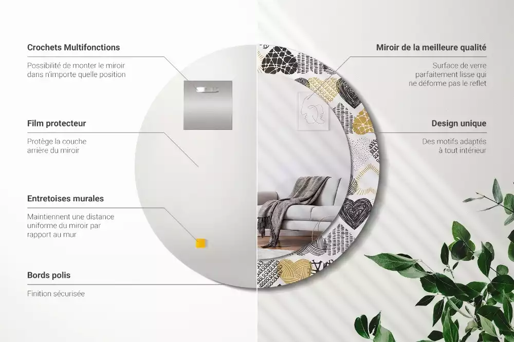 Espelho redondo decorativo Estilo Doodle de Corações