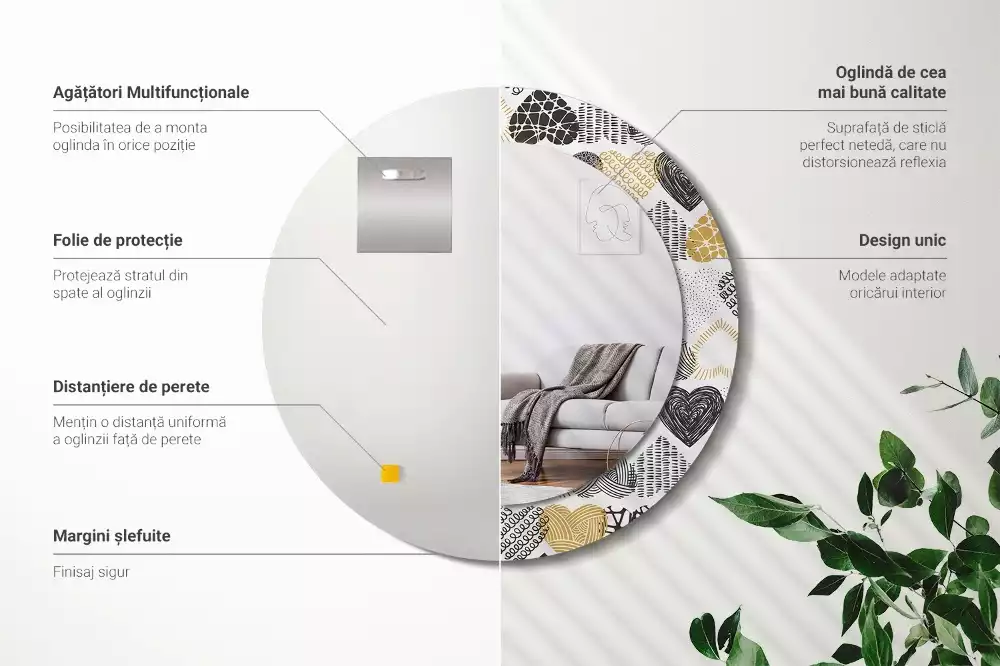 Espelho redondo decorativo Estilo Doodle de Corações