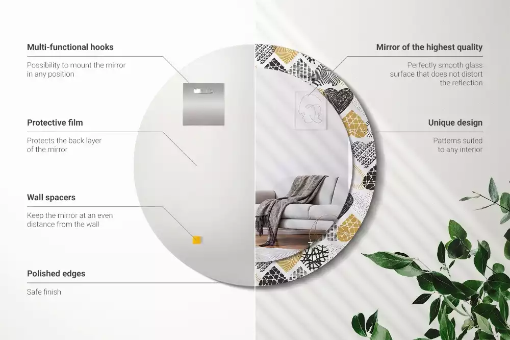 Espelho redondo decorativo Estilo Doodle de Corações