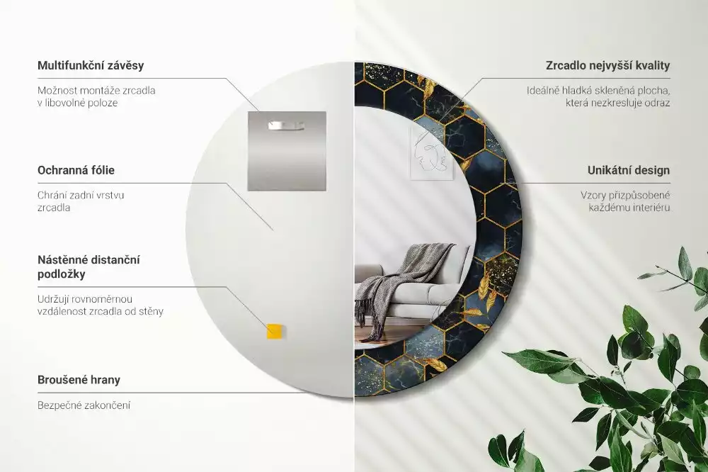 Espelho redondo decorativo Mármore hexagonal