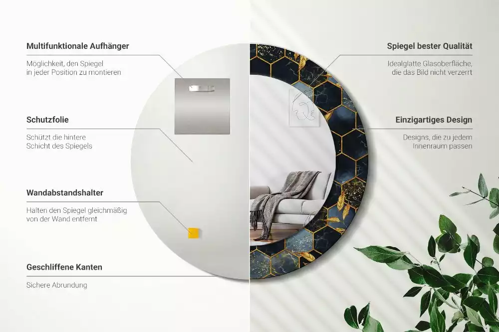 Espelho redondo decorativo Mármore hexagonal