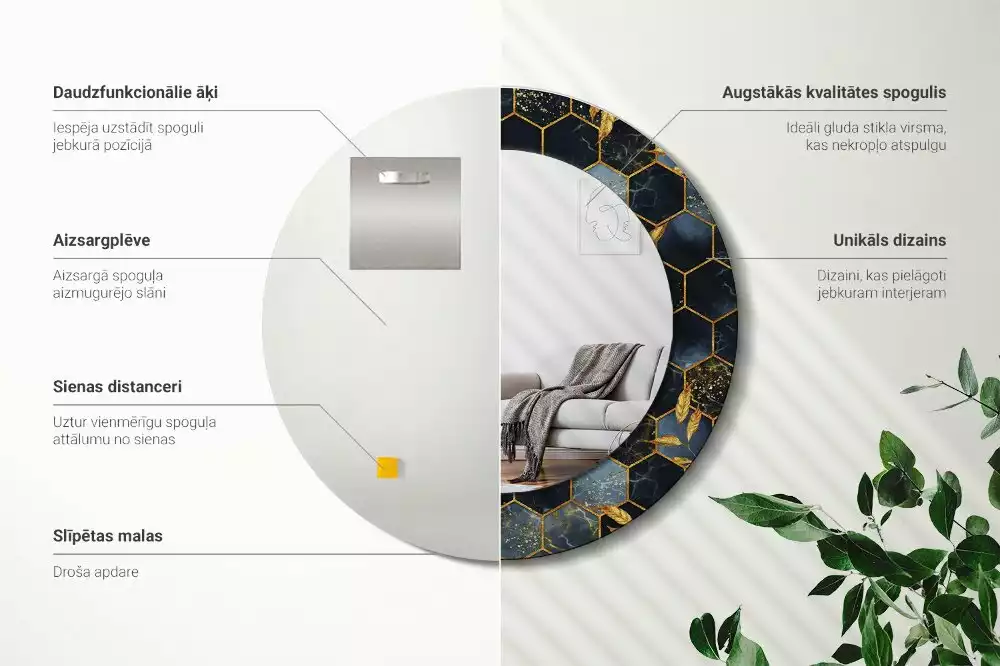 Espelho redondo decorativo Mármore hexagonal