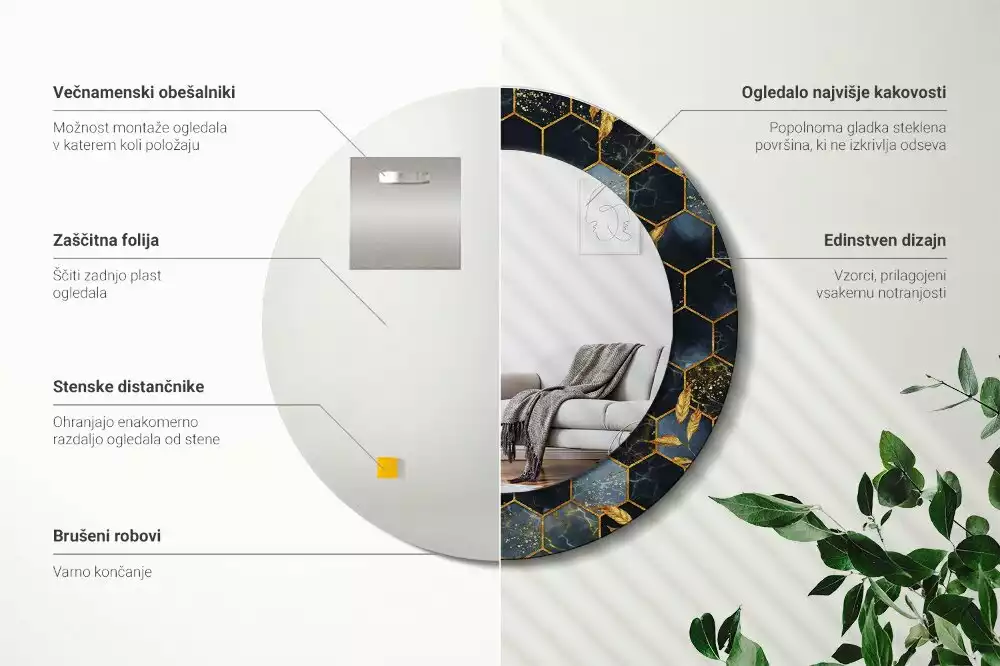 Espelho redondo decorativo Mármore hexagonal