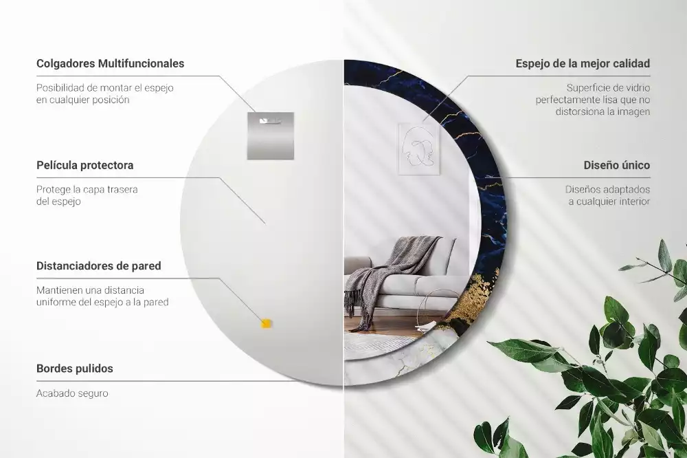 Espelho decorativo redondo Mármore azul