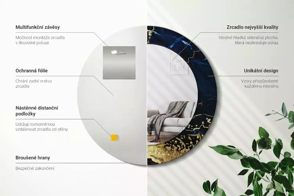 Espelho decorativo redondo Mármore azul