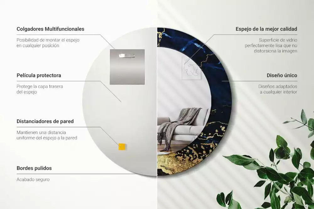 Espelho decorativo redondo Mármore azul