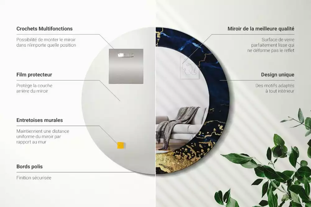 Espelho decorativo redondo Mármore azul