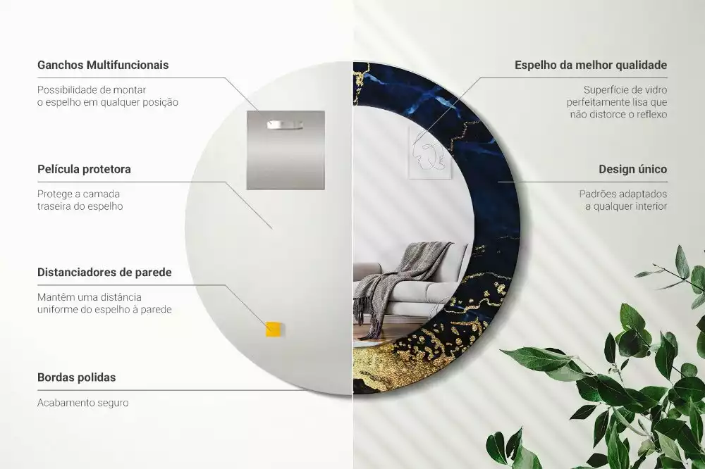 Espelho decorativo redondo Mármore azul