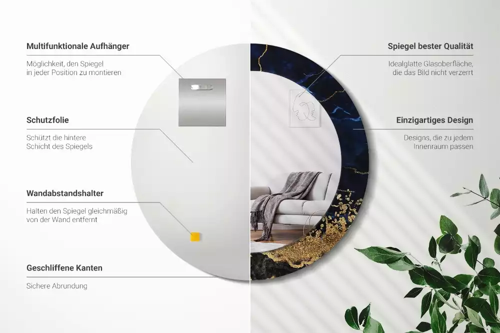 Espelho decorativo redondo Mármore azul