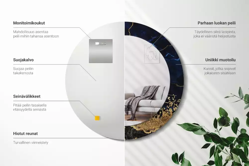 Espelho decorativo redondo Mármore azul