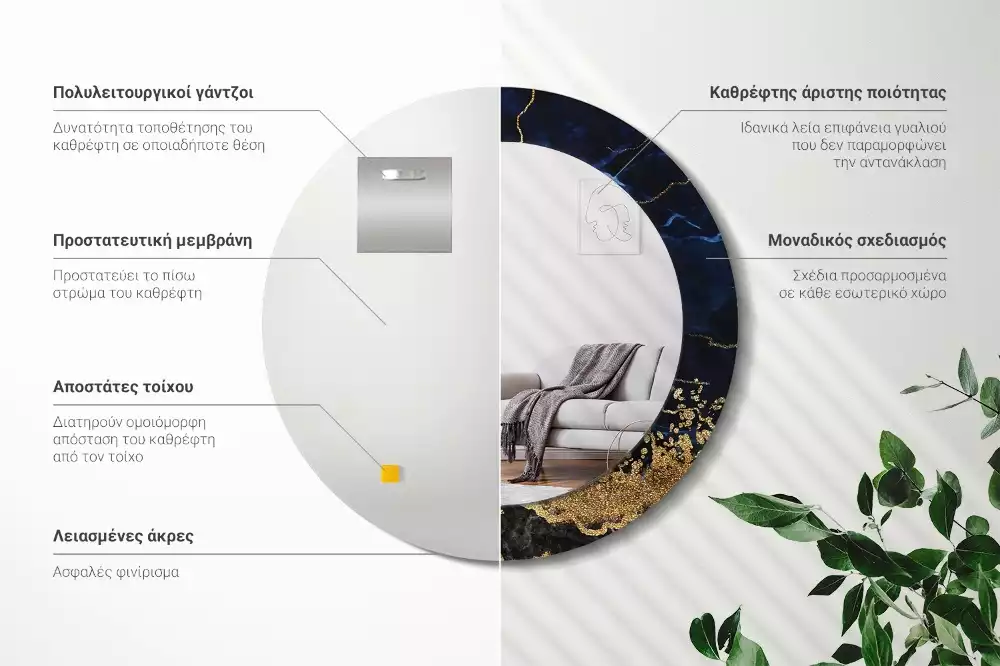 Espelho decorativo redondo Mármore azul