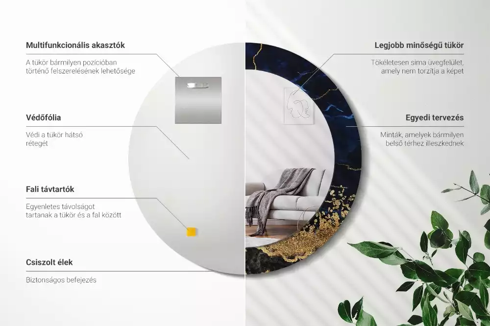 Espelho decorativo redondo Mármore azul